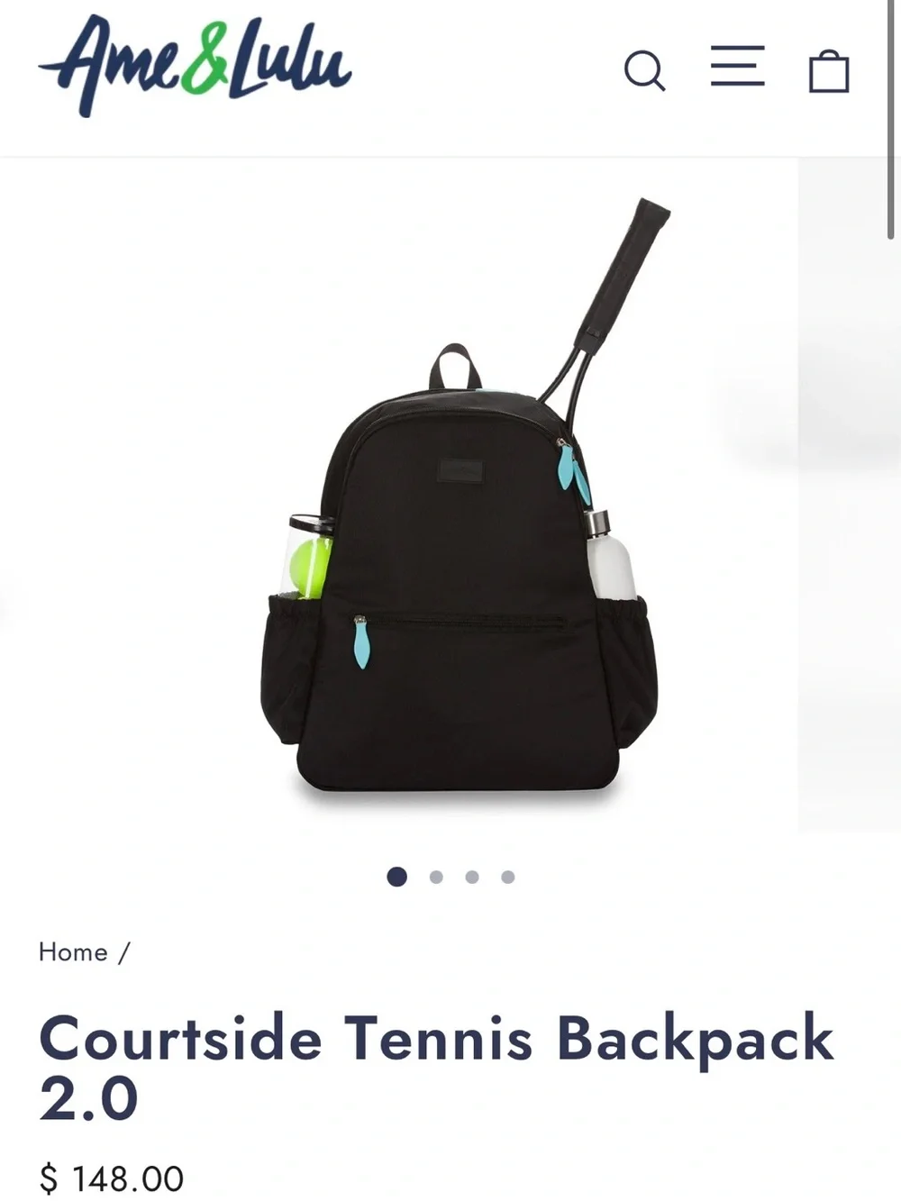 Ame & Lulu Courtside Tennis Backpack 2.0 — Black with Teal Accents